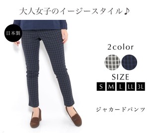 Full-Length Pant Bottoms Waist Stretch Check L Ladies Made in Japan