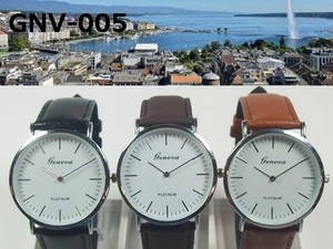 ★日本製ムーブ　電池寿命3年以上★　GENEVAユニセックス腕時計　レザーベルト