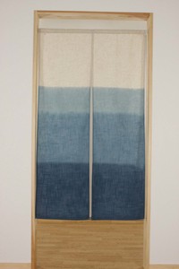 のれん 麻混段ぼかし 和風 和柄 日本製 中割れ有り　ブルー 85x150cm