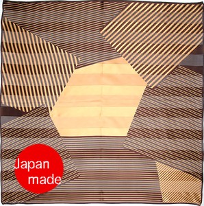 横浜シルクスカーフ4008-9666【日本製】ストライプ幾何手捺染プリント【日本製】