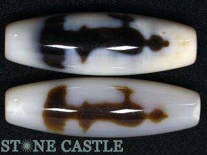 【天珠ビーズ】高級風化天珠3.8cm 観音 (白地に茶模様タイプ) (両面) タイプ2