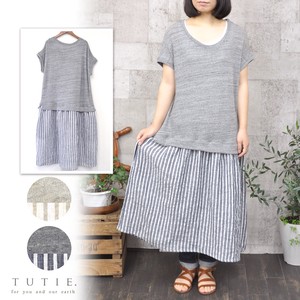 Casual Dress Stripe One-piece Dress M Switching Made in Japan