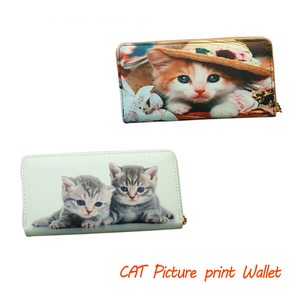 【かわいい猫】ピクチャープリント長財布　ラウンドファスナー　シングル