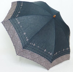 【パラソル】折りたたみ傘　綿麻　無地多頭ボーラー刺繍