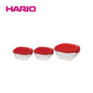 『HARIO』耐熱ｶﾞﾗｽ製保存容器3個ｾｯﾄ　レッド KST-2012-R （ハリオ）