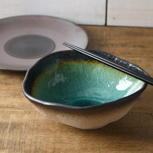 緑彩土の華 20.8cm楕円中鉢[日本製/美濃焼/和食器]