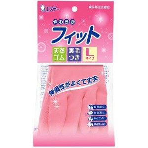 エステー　やわらかフィット　天然ゴム手袋　L　ピンク 【 炊事手袋 】