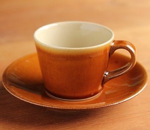 益子焼　コーヒーカップ＆ソーサー　飴釉
