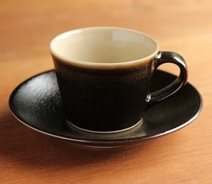 益子焼　コーヒーカップ＆ソーサー　ゆず肌黒釉