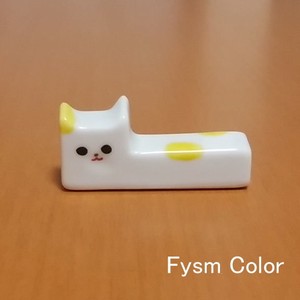 箸置き　水玉ネコ　黄色　有田焼　日本製