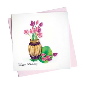 グリーティングカード Happy Birthday Lotus Vase BD127 ギフト