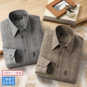 メンズ/チェック柄ウール混長袖シャツ2色組