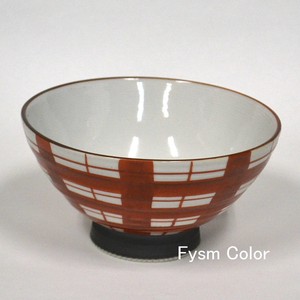 波佐見焼　チェック　小茶碗　赤　オリジナル　手描き　日本製