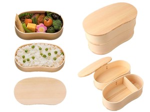 Plump Rice Wooden Lunch Box, Bento Box "MAGE-WAPPA" Double Lunch Box Natural