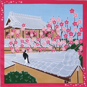 【たまのお散歩】小風呂敷「梅」Plum blossoms（2月・二月・ねこ・猫・ネコ）