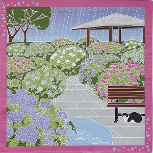 【たまのお散歩】小風呂敷「紫陽花」Hydrangea（6月・六月・ねこ・猫・ネコ）
