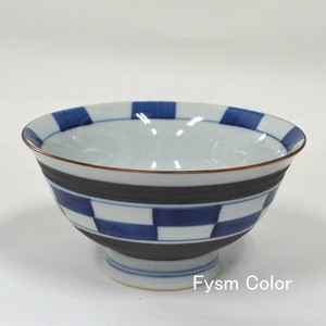 Checkered Rice Bowl HASAMI Ware Hand-Painted Made in Japan