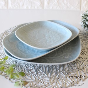 Square Plate Gray Flower Parade Leaf Made in Japan HASAMI Ware Modern