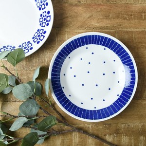 ブルーパターン 24cm少し大きめカレー皿(パスタ皿) マメシボリ[日本製/美濃焼/洋食器]