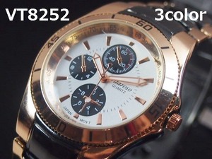 VITAROSOメンズ腕時計　メタルウォッチ　日本製ムーブメント　クロノデザイン　BK＆PG仕上げ