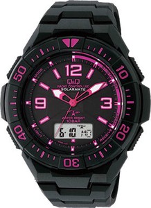 電波ソーラー腕時計アナログ表示 ウレタンバンド ピンク×ブラック MD06-325 メンズ