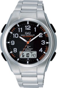 電波ソーラー腕時計アナログ表示 ブレスレットバンド ブラック MD02-205 メンズ