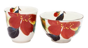 Mino Ware Gift Hana Kairo Rice Bowl Japanese Tea Cup Camellia