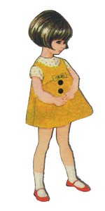 フランス製　木製ボタン　アトリエ ボヌール ドゥ ジュール 【黄色いドレスの女の子】