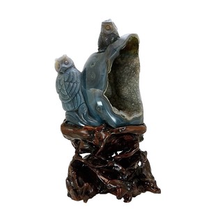 手彫り 彫刻 フクロウ メノウ 台座付4.9kg  置物 ※ネコポス便不可