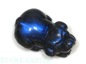 ☆置物一点物☆【天然石 彫刻置物】犬 キャッツアイブラックラブラドライト No.01 【天然石】