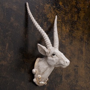 【直送可】山羊 (木造彫刻調) 壁掛けオブジェ ハンティングトロフィー 【送料無料】