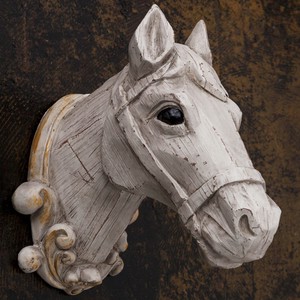 【直送可】馬 (木造彫刻調) 壁掛けオブジェ ハンティングトロフィー 【送料無料】