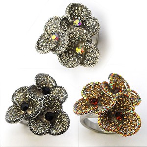 Silver-Based Rhinestone Ring Flower Sparkle Rhinestone