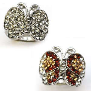 Silver-Based Rhinestone Ring Butterfly Sparkle Rhinestone