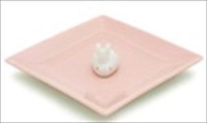 Nippon Kodo Pottery Plate Rabbit Incense holder Pink