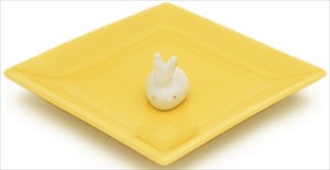 Nippon Kodo Pottery Plate Rabbit Incense holder Yellow