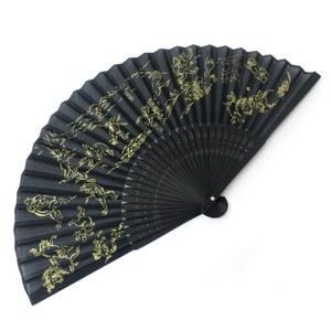 Fashion Accessory Japanese Style Silk Folding Fan Wildlife Caricature Black