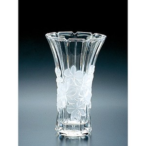 《日本製》蘭柄花器(中)【花瓶】【ガラス　かびん】【フラワーベース】