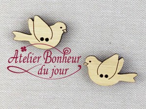 フランス製　木製ボタン　アトリエ ボヌール ドゥ ジュール 【カップルの鳥・ウッド】
