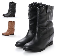 A/W 3 Colors Genuine Leather Studs Decoration Heel Mid-calf Boots
