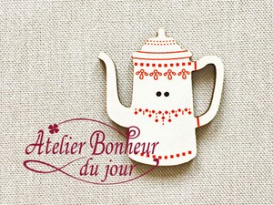 フランス製　木製ボタン　アトリエ ボヌール ドゥ ジュール 【コーヒーメーカー・ルージュアイボリー】