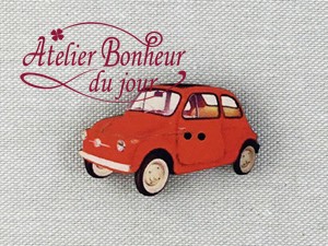 フランス製　木製ボタン 【プティ500】赤い車