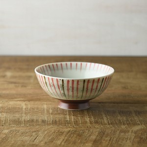 刷毛巻十草 丸型茶碗(11.5cm) レッド[日本製/美濃焼/和食器]