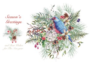 クラシッククリスマスカード　青い鳥　Christmas、X-mas
