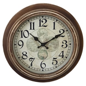 ウッドクロック ライトブラウン【送料無料：直送可】壁掛け時計・ アンティーク風・インテリア雑貨