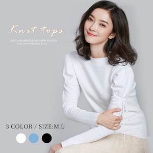 Sweater/Knitwear Knitted Long Sleeves Tops Shirring Ladies'