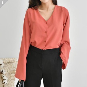 Button Shirt/Blouse Collarless Blouse Tops LADIES Simple