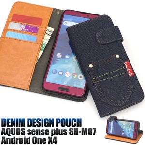 ＜スマホケース＞AQUOS sense plus SH-M07/Android One X4用ポケットデニムデザイン手帳型ケース