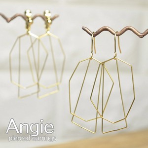 再入荷【Angie】 無垢真鍮 W多角形ライン ゴールド ピアス／イヤリング 4タイプ。