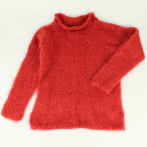 【SALE】ラモヘア キッドモヘアカールネック長袖セーター スリット有 赤